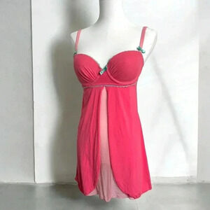 Y2K la vie en rose pink and blue babydoll chemise with sheer panel  S